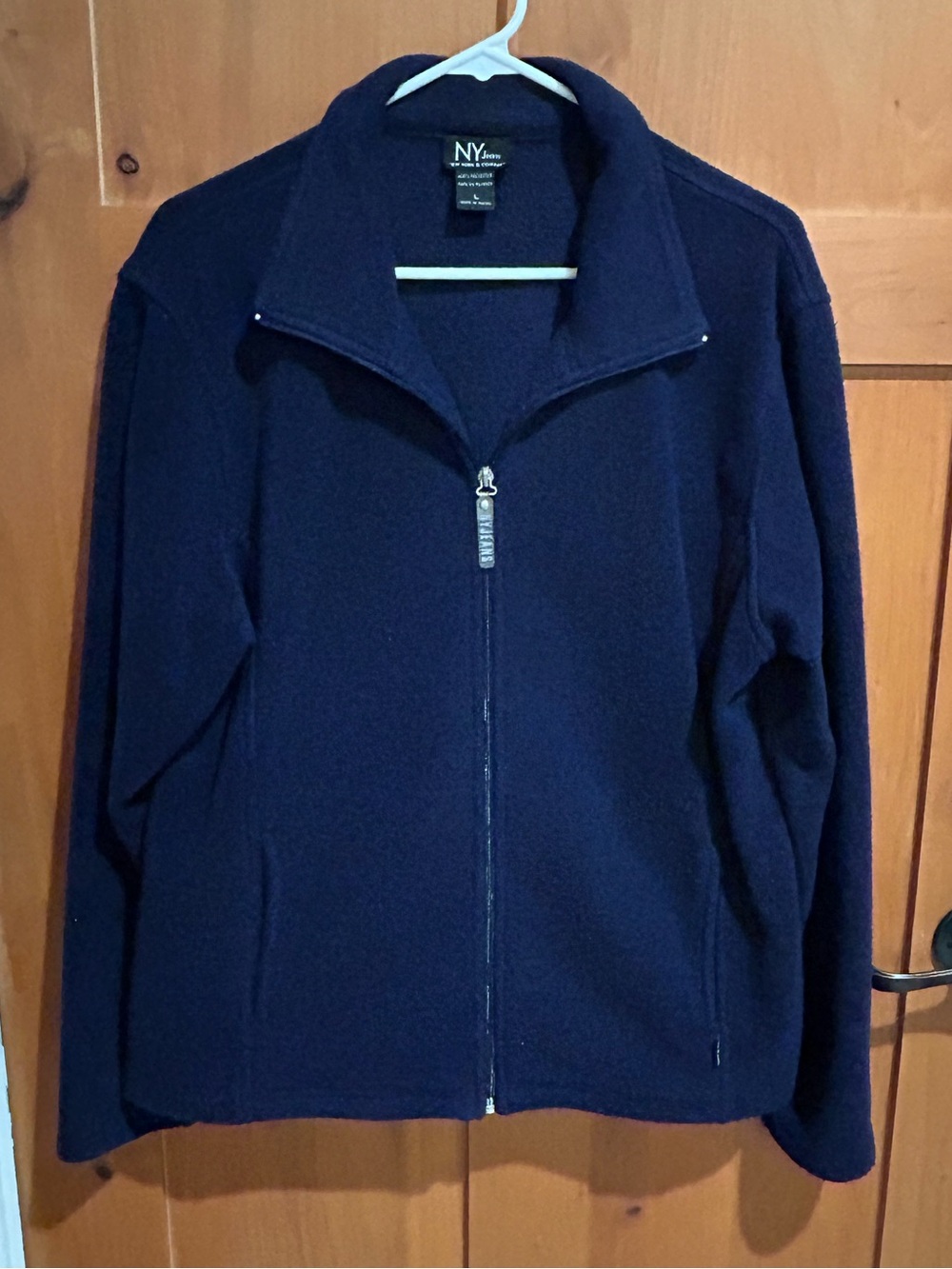 NY Collection Navy Full-Zip Teddy Fleece Jacket
